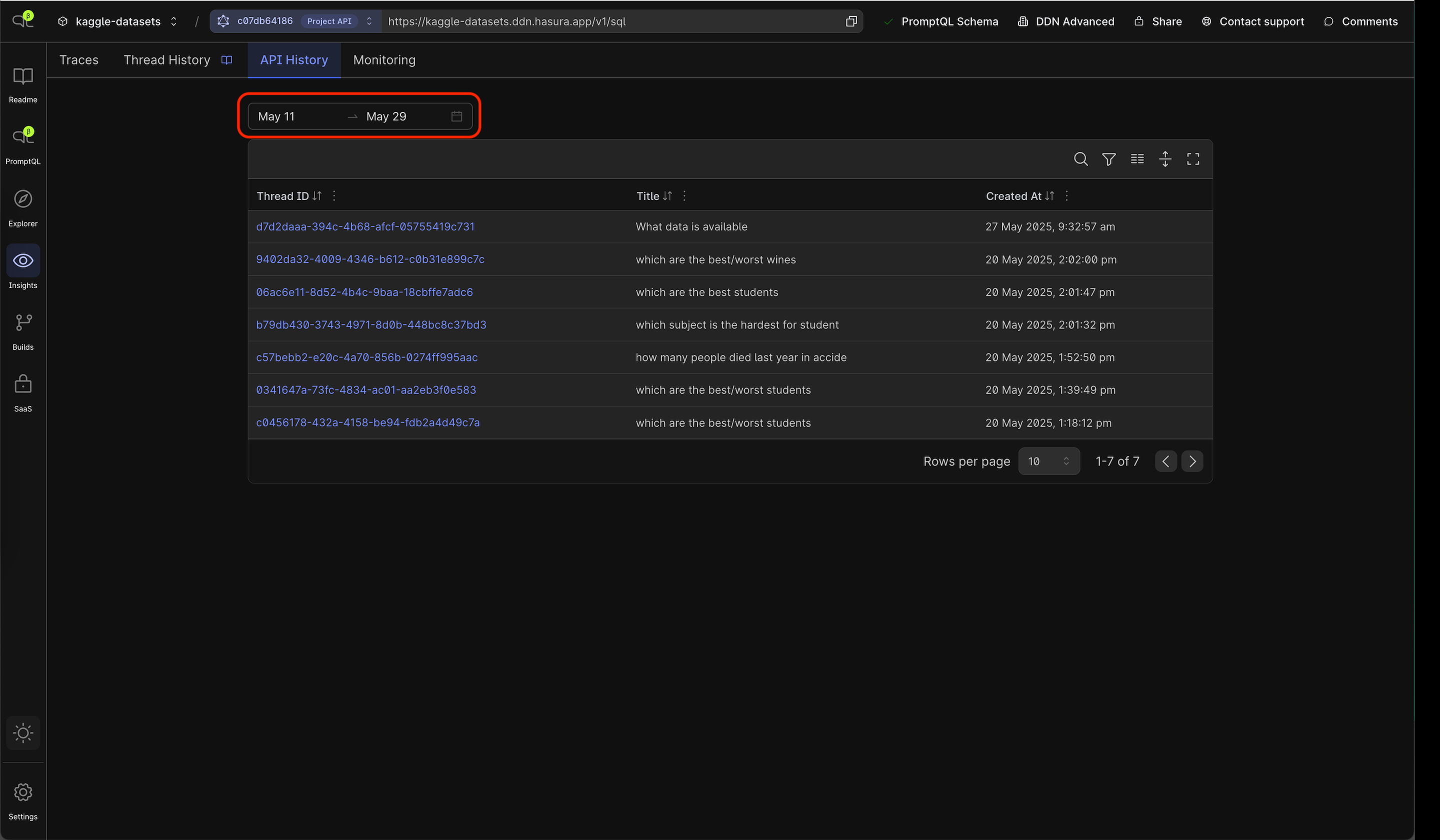 API History Date Picker