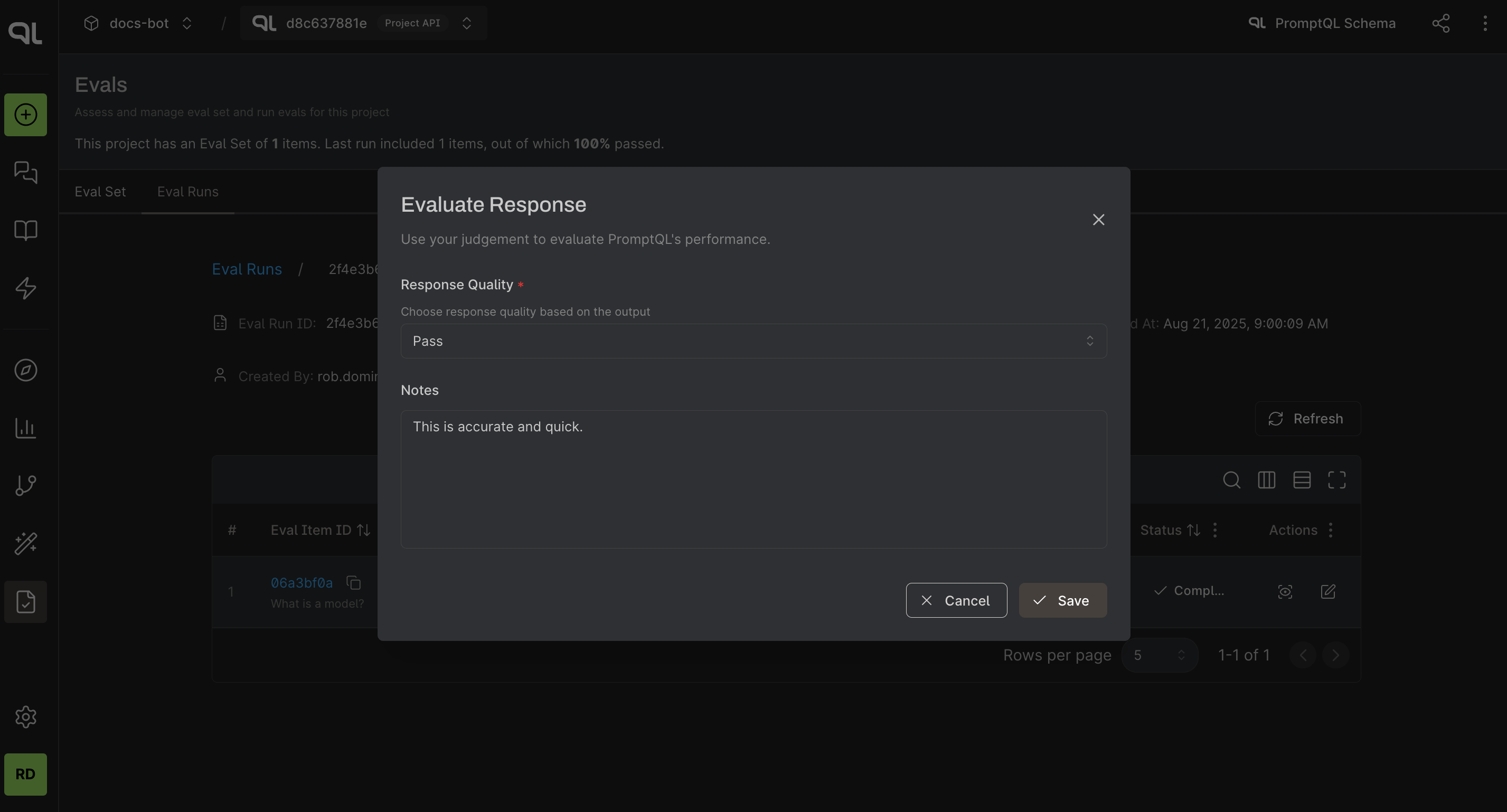Scoring eval runs in the console.