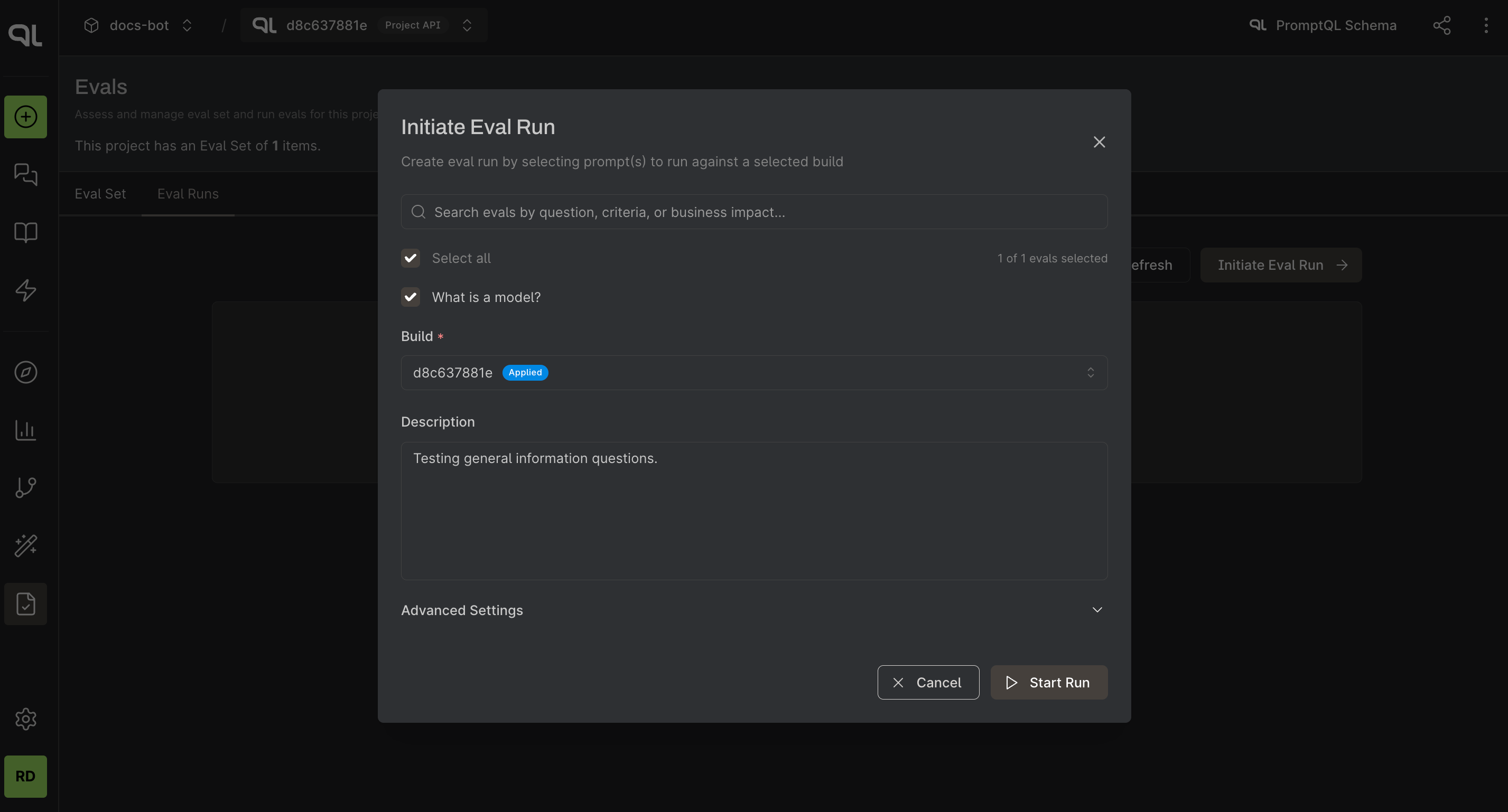 Running an eval item in the console.